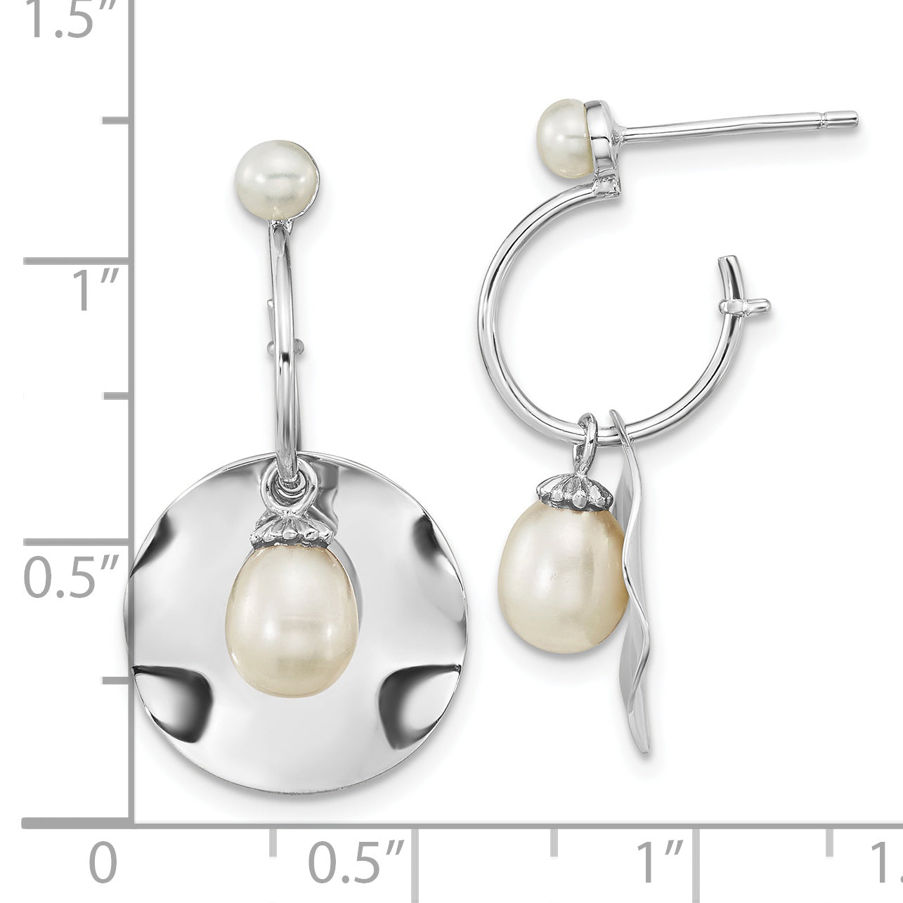 Sterling Silver Rhodium-Plated 3-6mm White Rice Fwc Pearl Dangle Earrings