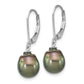 Sterling Silver Rhodium-Plated Polished 9-10mm Tahitian Saltwater Pearl Leverback Dangle Earrings