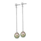 Sterling Silver Rhodium-Plated Polished & Beaded 9-10mm Tahitian Saltwater Pearl Post Dangle Earrings