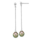 Sterling Silver Rhodium-Plated Polished & Beaded 9-10mm Tahitian Saltwater Pearl Post Dangle Earrings