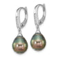 Sterling Silver Rhodium-Plated Polished 9-10mm Tahitian Saltwater Pearl & Cz Leverback Dangle Earrings