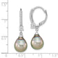 Sterling Silver Rhodium-Plated Polished 9-10mm Tahitian Saltwater Pearl & Cz Leverback Dangle Earrings