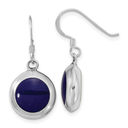 Sterling Silver Polished Round Synthetic Lapis & Mop Dangle Earrings