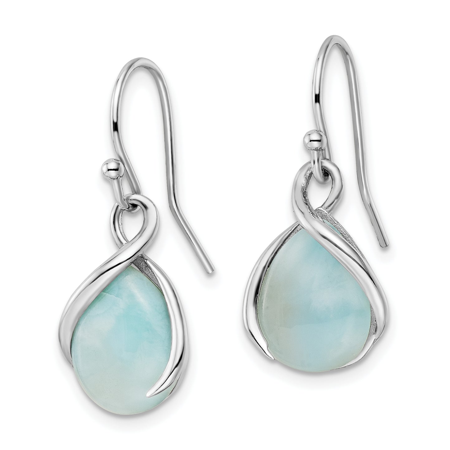 Sterling Silver Rh-Plated Polished Twist Larimar Teardrop Dangle Earrings