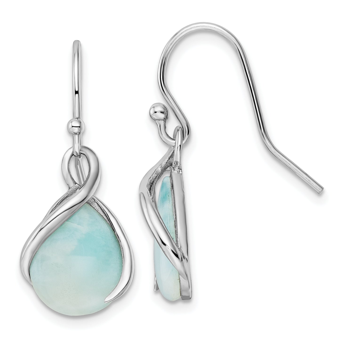 Sterling Silver Rh-Plated Polished Twist Larimar Teardrop Dangle Earrings