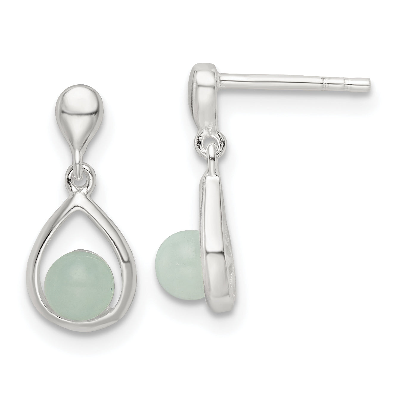 Sterling Silver Polished Light Blue Quartzite Teardrop Post Dangle Earrings