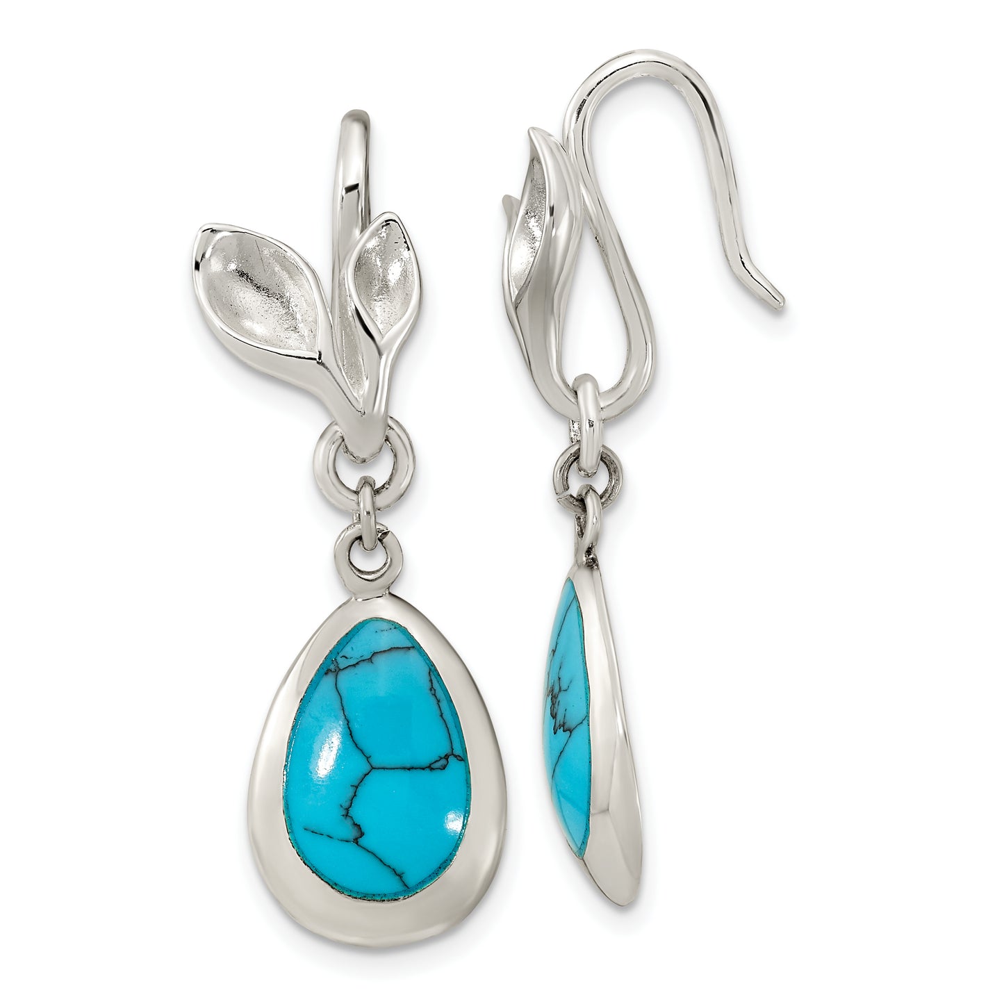 Sterling Silver Polished Reconstituted Turquoise Teardrop Earrings