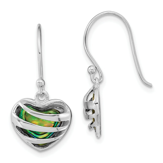 Sterling Silver Rh-Plated Abalone Heart Shephard Hook Earrings