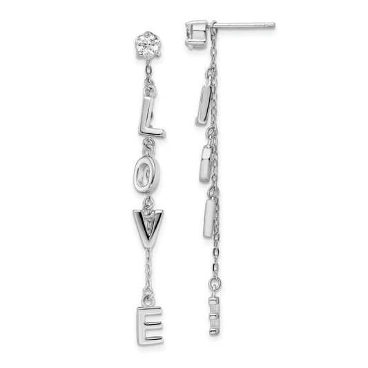 Sterling Silver Rhodium-Plated Polished Love Cz Dangle Post Earrings