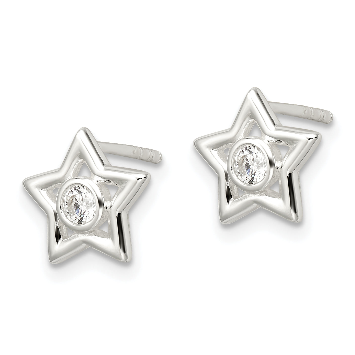 Sterling Silver Polished Cz Star Post Earrings