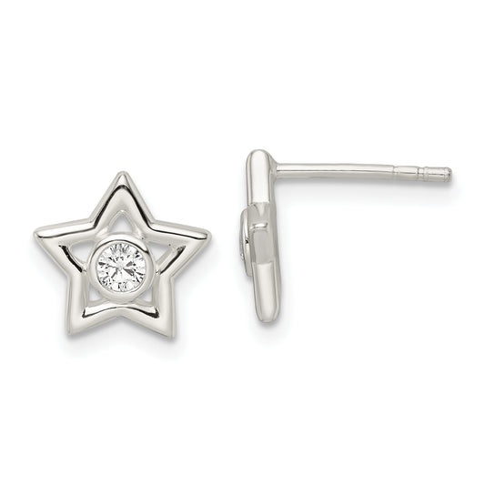 Sterling Silver Polished Cz Star Post Earrings