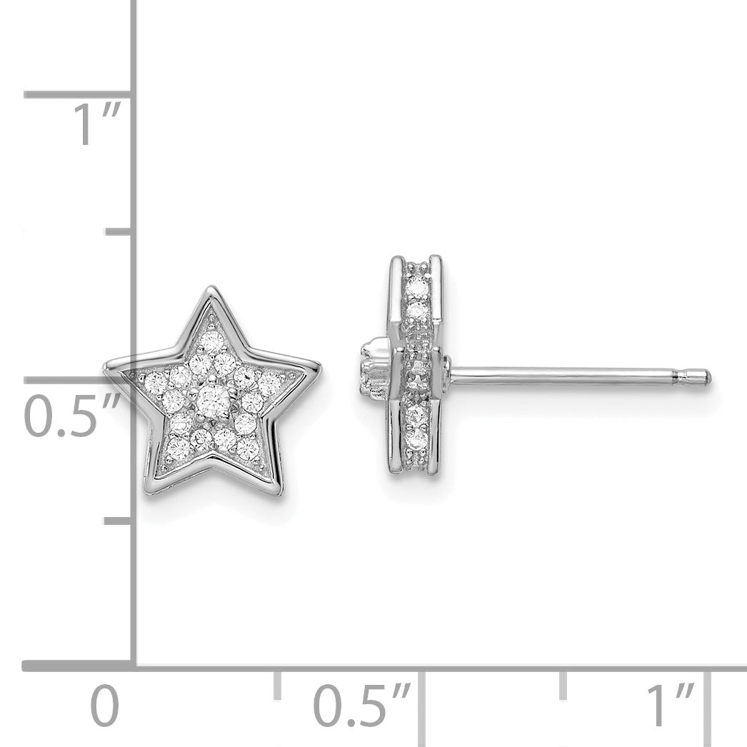 Sterling Silver Polished Rhodium-Plated Cz Star Post Earrings