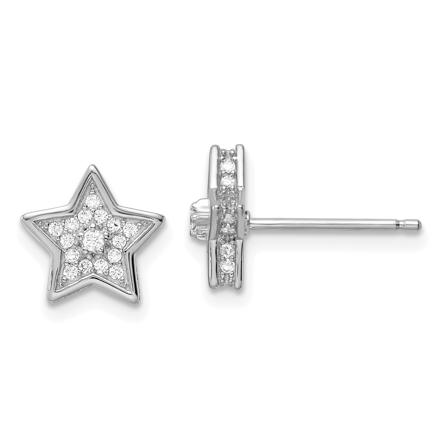 Sterling Silver Polished Rhodium-Plated Cz Star Post Earrings