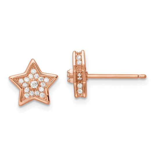 Sterling Silver Polished Rose-Tone Cz Star Post Earrings