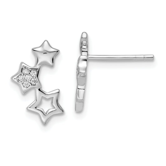 Sterling Silver Rhodium-Plated Polished Cz Star Post Earrings