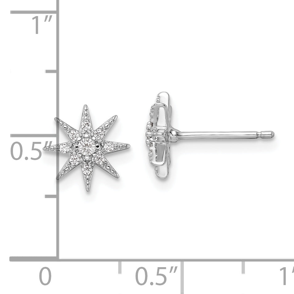 Sterling Silver Rhodium-Plated Polished Cz Star Post Earrings