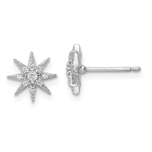 Sterling Silver Rhodium-Plated Polished Cz Star Post Earrings