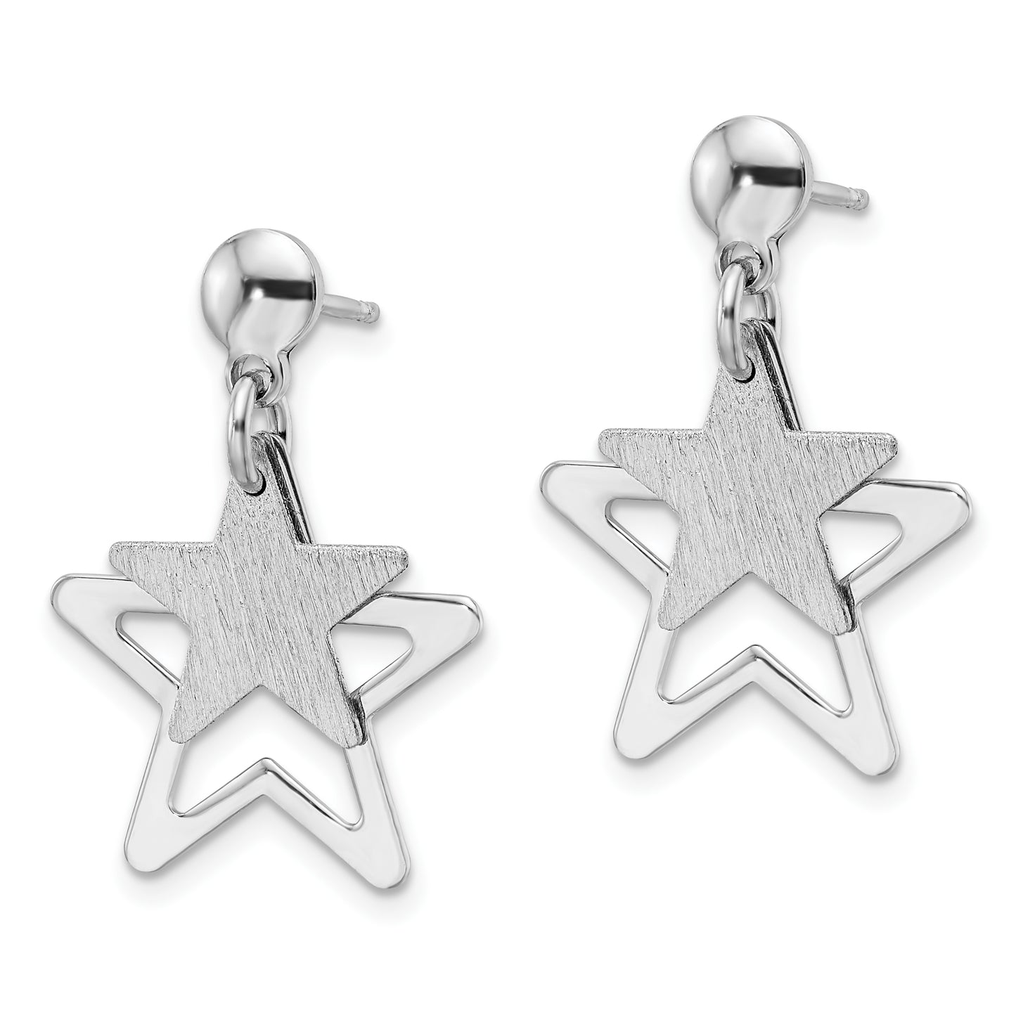 Sterling Silver Rhodium-Plated Satin Star In Dangle Post Earrings