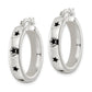 Sterling Silver Polished Black Enamel Star Circle Hoop Earrings