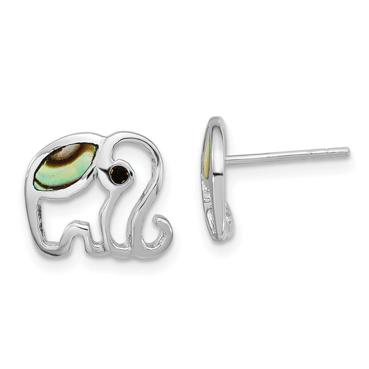 Sterling Silver Rh-Plated Abalone Elephant Post Earrings