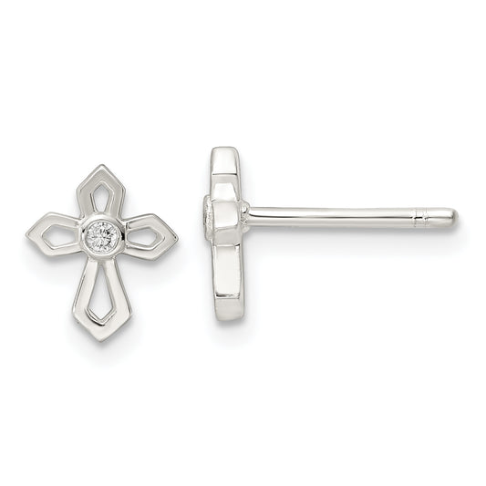 Sterling Silver Polished Cz Passion Cross Post Earrings