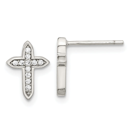 Sterling Silver Rhod-Plated Polished Cz Passion Cross Post Earrings