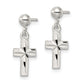 Sterling Silver Polished And D/C Latin Cross Post Dangle Earrings