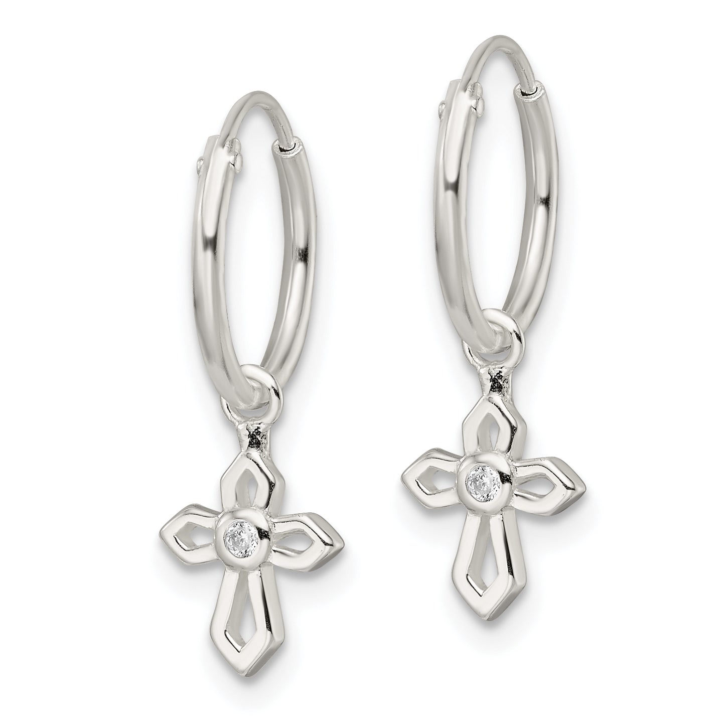 Sterling Silver Polished Cz Passion Cross Dangle Endless Hoop Earrings