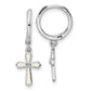 Sterling Silver Rhodium-Plated Polished Cz & White Enamel Passion Cross Dangle Round Hoop Earrings