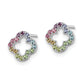 Sterling Silver Rhodium-Plated Rainbow Crystal Clover Post Earrings