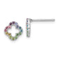 Sterling Silver Rhodium-Plated Rainbow Crystal Clover Post Earrings