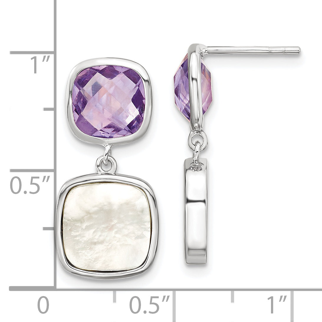 Sterling Silver Rhod-Plated 7.36Amethyst/Mop Post Dangle Earrings