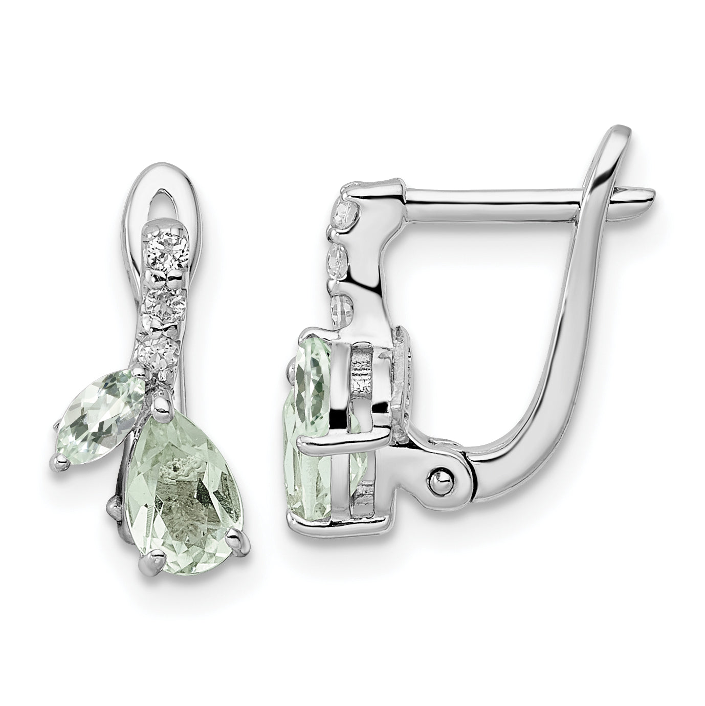 Sterling Silver Ss Rh-Plated 1.05T.W. Green Quartz/White Topaz Hinged Earrings