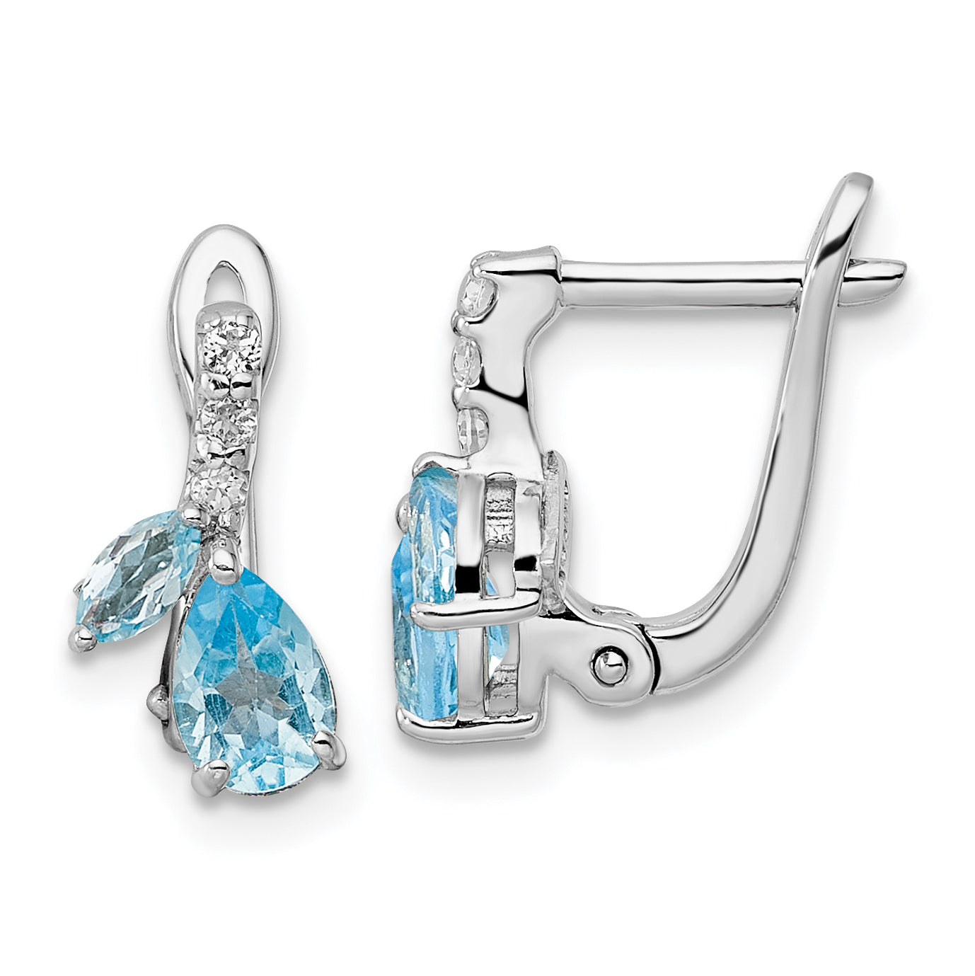 Sterling Silver Rhodium-Plated Swiss Bt/White Topaz Hinged Earrings