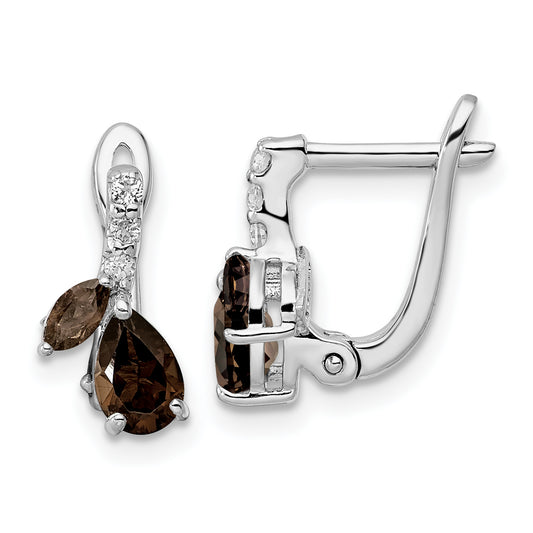 Sterling Silver Ss Rh-Plated 1.79T.W. Smoky Quartz/White Topaz Hinged Earrings