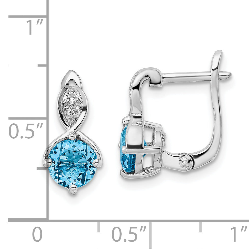 Sterling Silver Rhodium-Plated Swiss Bt/White Topaz Hinged Earrings