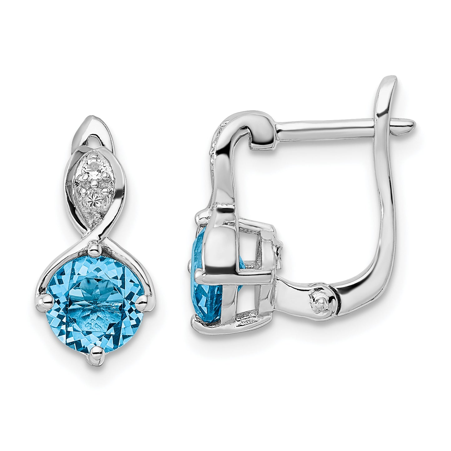 Sterling Silver Rhodium-Plated Swiss Bt/White Topaz Hinged Earrings