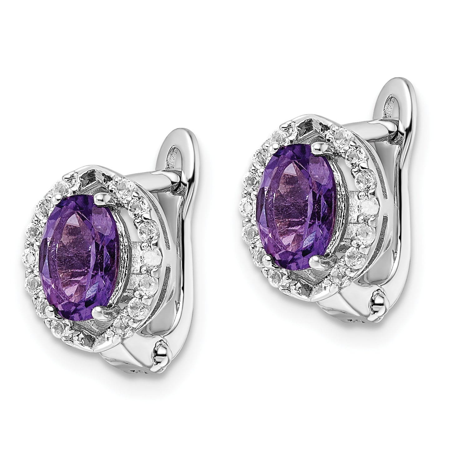 Sterling Silver Ss Rhod-Plated 2.02Amethyst/Whitetopaz Oval Hinged Earrings