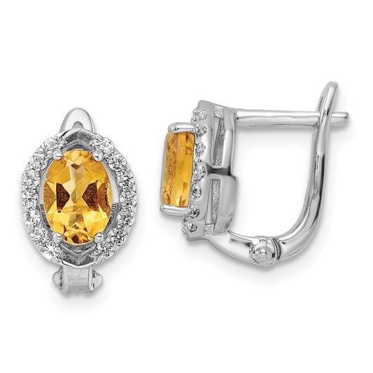 Sterling Silver Ss Rh-Plated 2.02T.W. Citrine/White Topaz Oval Hinged Earrings