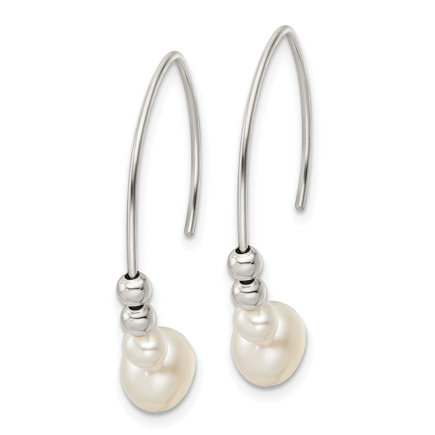 Sterling Silver Rhodium-Plated Polished Glass Pearl Dangle Earrings