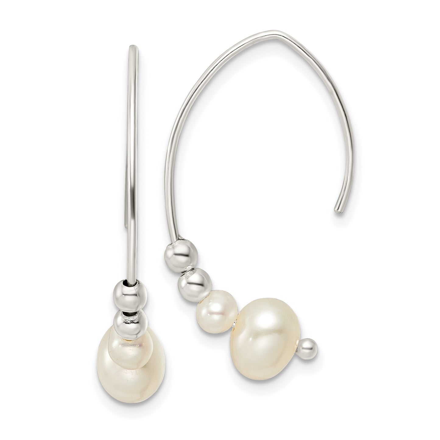 Sterling Silver Rhodium-Plated Polished Glass Pearl Dangle Earrings