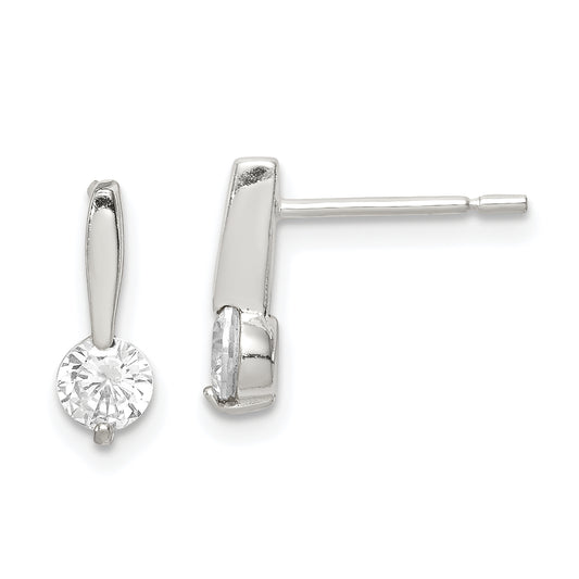 Sterling Silver Polished Cz Drop Post Earrings