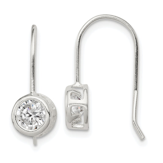 Sterling Silver Polished Round Cz Bezel Dangle Earrings