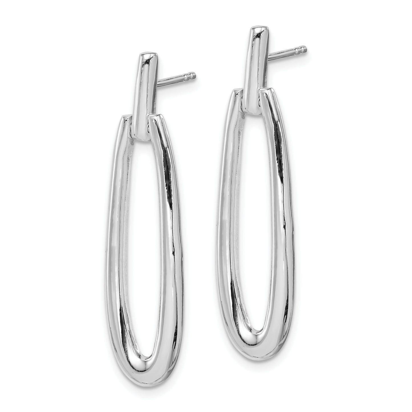 Sterling Silver Rhodium-Plated Fancy Elongated Oval Post Dangle Earrings