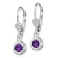 Sterling Silver Rhodium Plated 5mm Round Amethyst Leverback Earrings