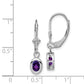 Sterling Silver Rhodium Plated 6X4mm Oval Amethyst Leverback Earrings