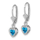 Sterling Silver Rhodium Plated 5mm Heart Blue Topaz Leverback Earrings