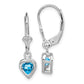 Sterling Silver Rhodium Plated 5mm Heart Blue Topaz Leverback Earrings