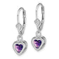 Sterling Silver Rhodium Plated 6mm Heart Amethyst Leverback Earrings