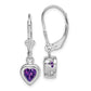 Sterling Silver Rhodium Plated 6mm Heart Amethyst Leverback Earrings